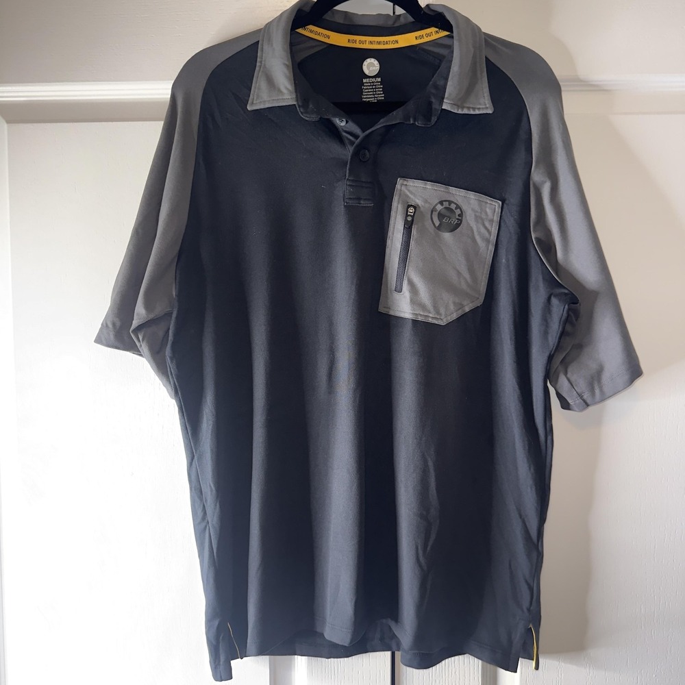 BRP Polo Shirt Mens‎ Medium Blue Gray Colorblock Zip Pocket Motorcycle Riding